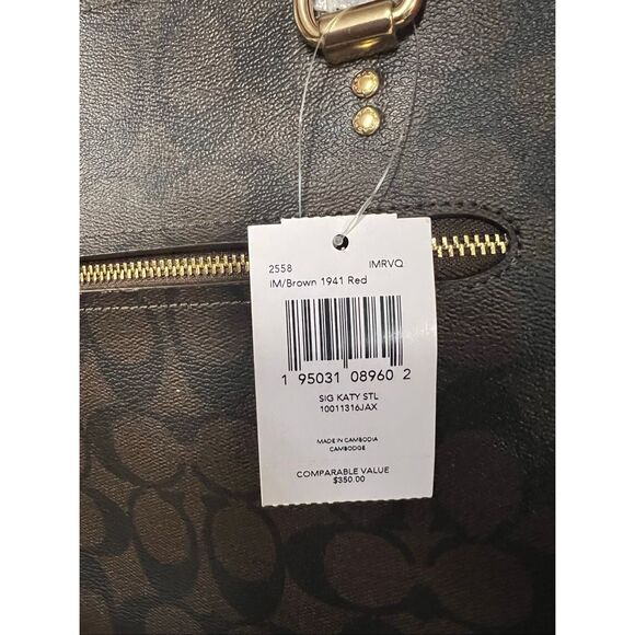 🔥🎁NWT! Coach Sig Katy Satchel Handbag Brown/Red Msrp:$350.00 - Picture 5 of 5